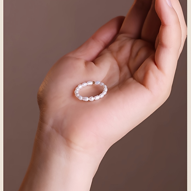 Image of Elastic Baroque Freshwater Pearls Ring For Ladies| Women| Men, Irregular Shape Freshwater Pearls With Texture Marks | Free Jewelry Bag & Box Packed | Romantic Anniversary & Birthday Gift
