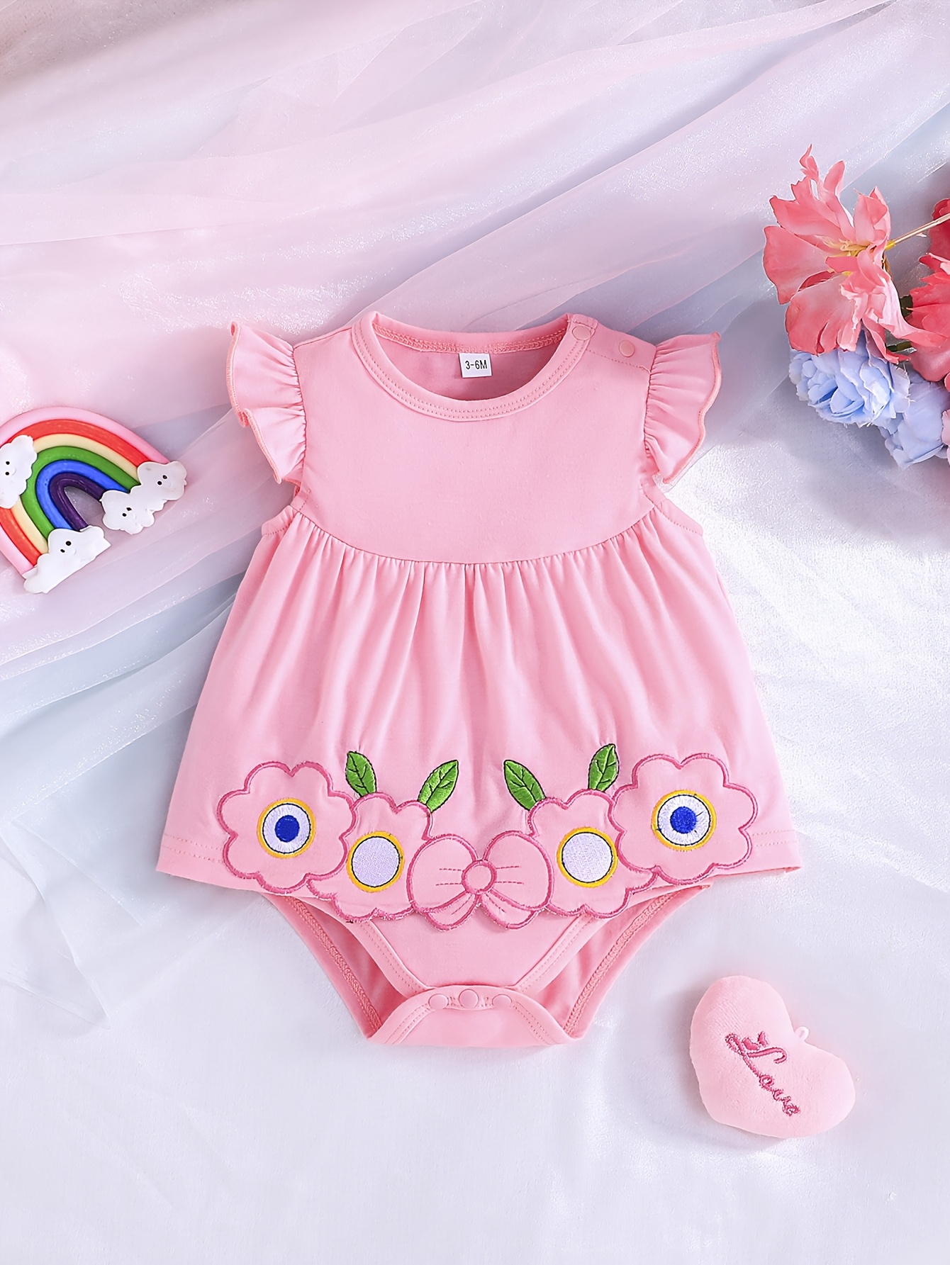 baby girls floral embroidered romper soft pink Temu South Africa