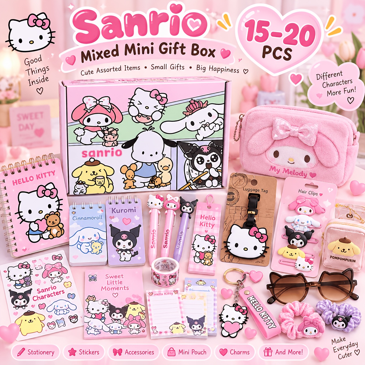 TEMU Officially Licensed Cute Theme Holiday Packaging Box Packs With 10-15 Mini Items, Gift Style For Birthday Parties, Seasonal Presents, Gathering