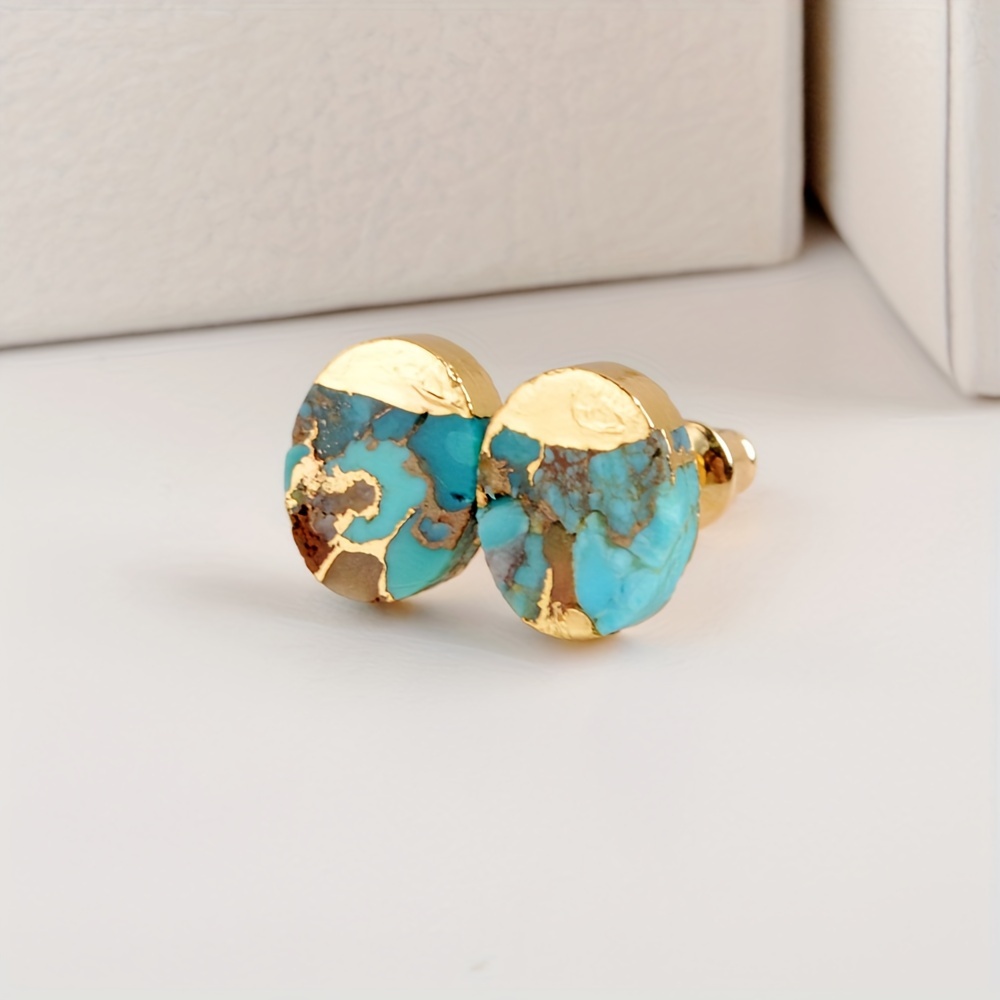 

A Pair Of Gold Plated Oval Gold Plated Line Turquoise Earrings