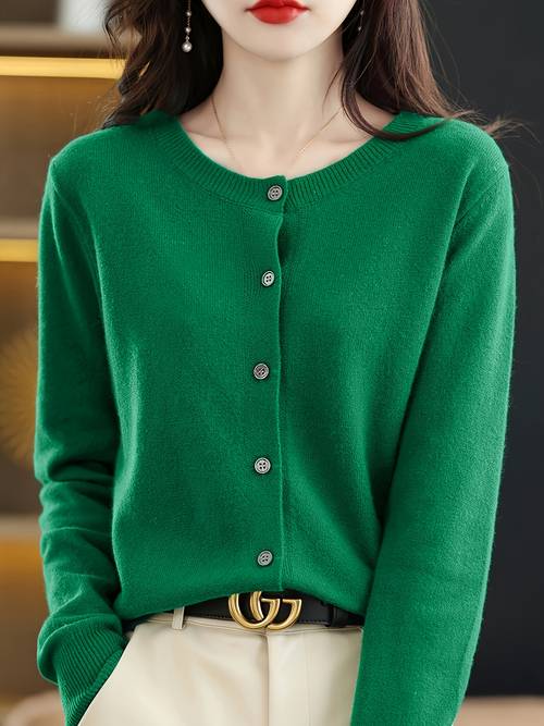 Spring and Autumn New Long Sleeve Loose Fit Versatile Sweater Thin Cardigan with Round Neck