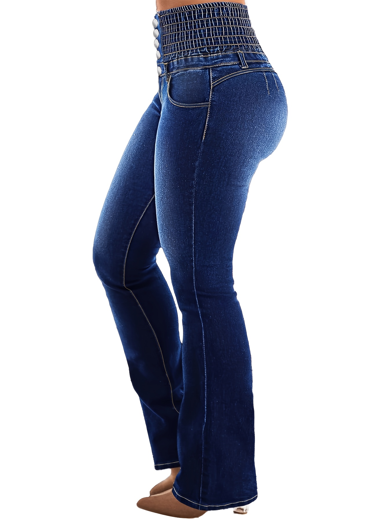 womens high waisted stretch denim jeans front button closure