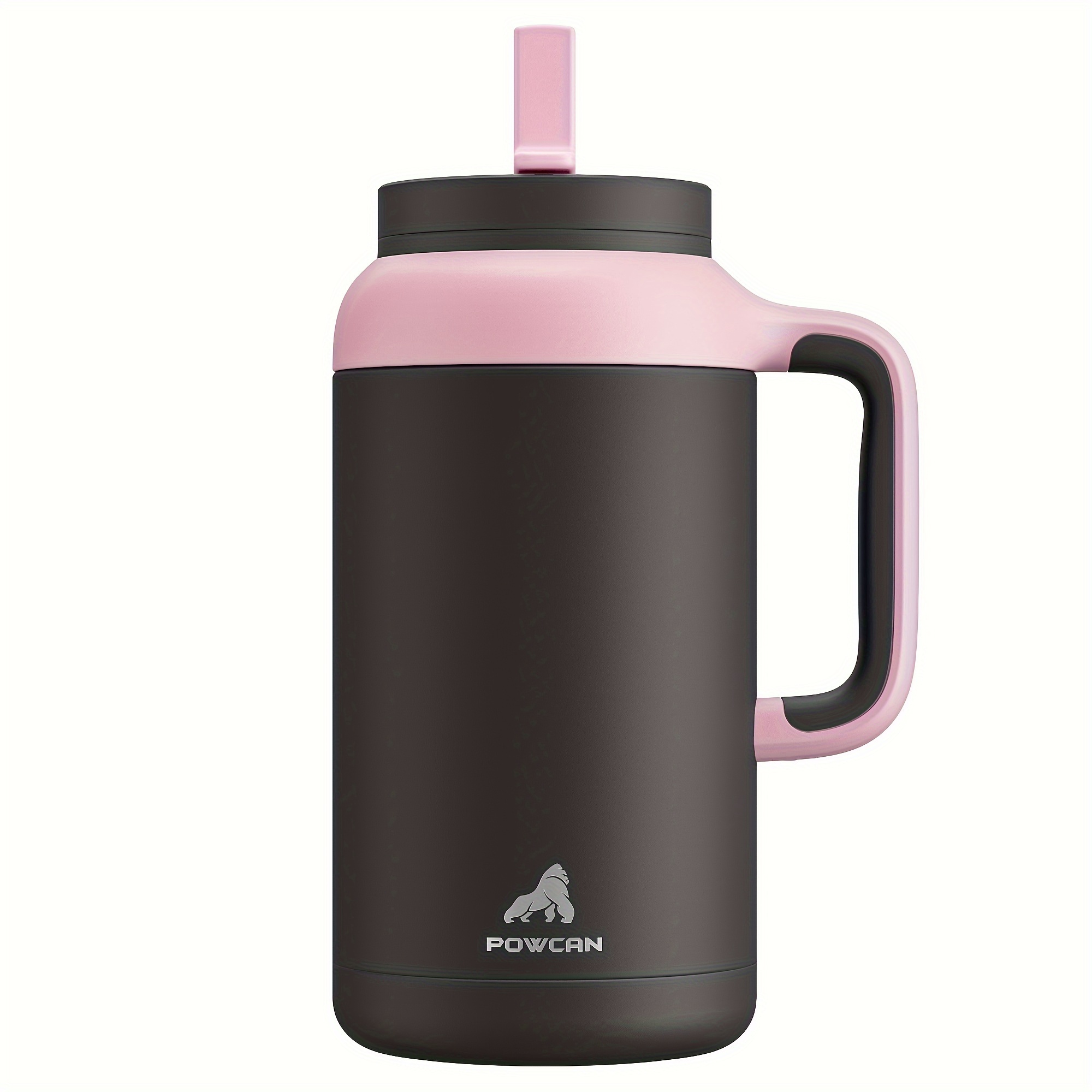   64oz 스테인레스 스틸 보온 보냉 컵, 손잡이, 누출 방지 스푼 뚜껑, bpa 프리, 재사용 가능, 식기 세척기 안전, 미끄럼 방지 베이스, 36시간 냉각 유지, 가정, 사무실, 체육관용 다용도 물병