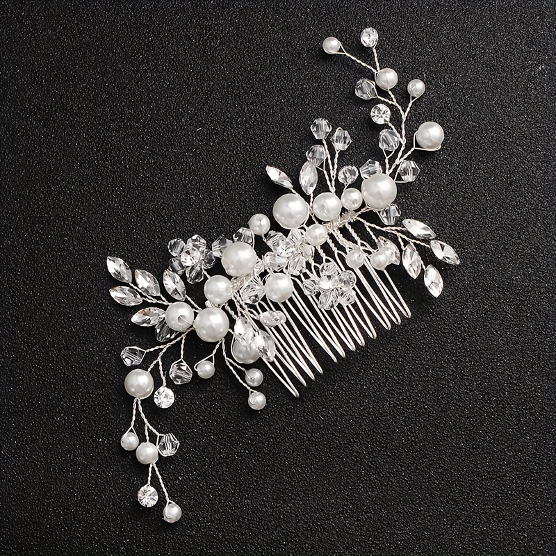 

1pc Bridal Hair Side Comb, Faux Pearl Rhinestone Crystal Wedding Hairpiece, Vintage Hair Styling Accessories For Women