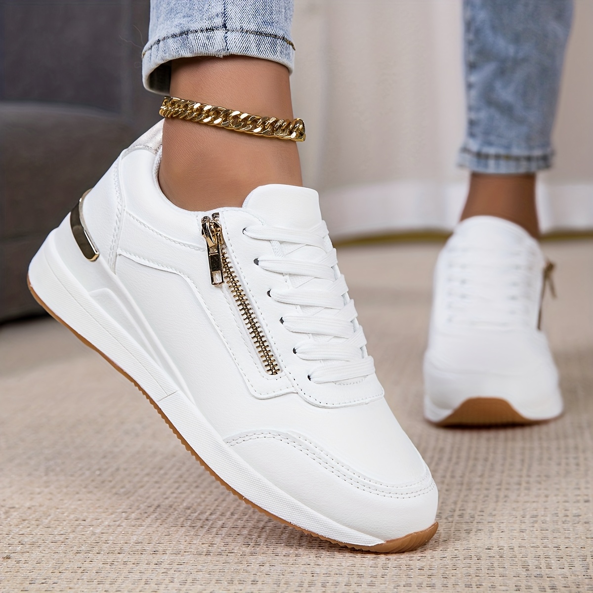 womens slip resistant casual sneakers white pu cover red Temu