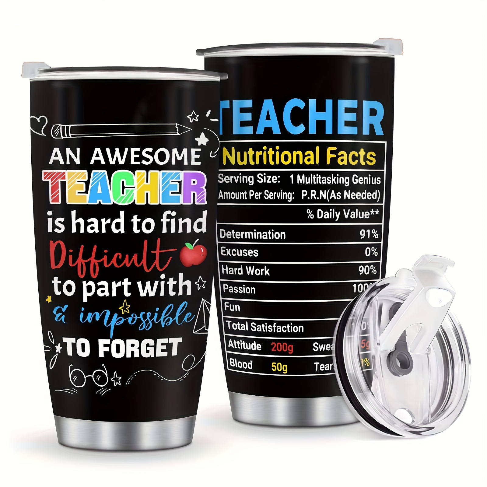 

1pc 590ml/20oz Colorful Letter Printed Water Cup, Stainless Steel Insulated Coffee Mug - Gifts For Teachers