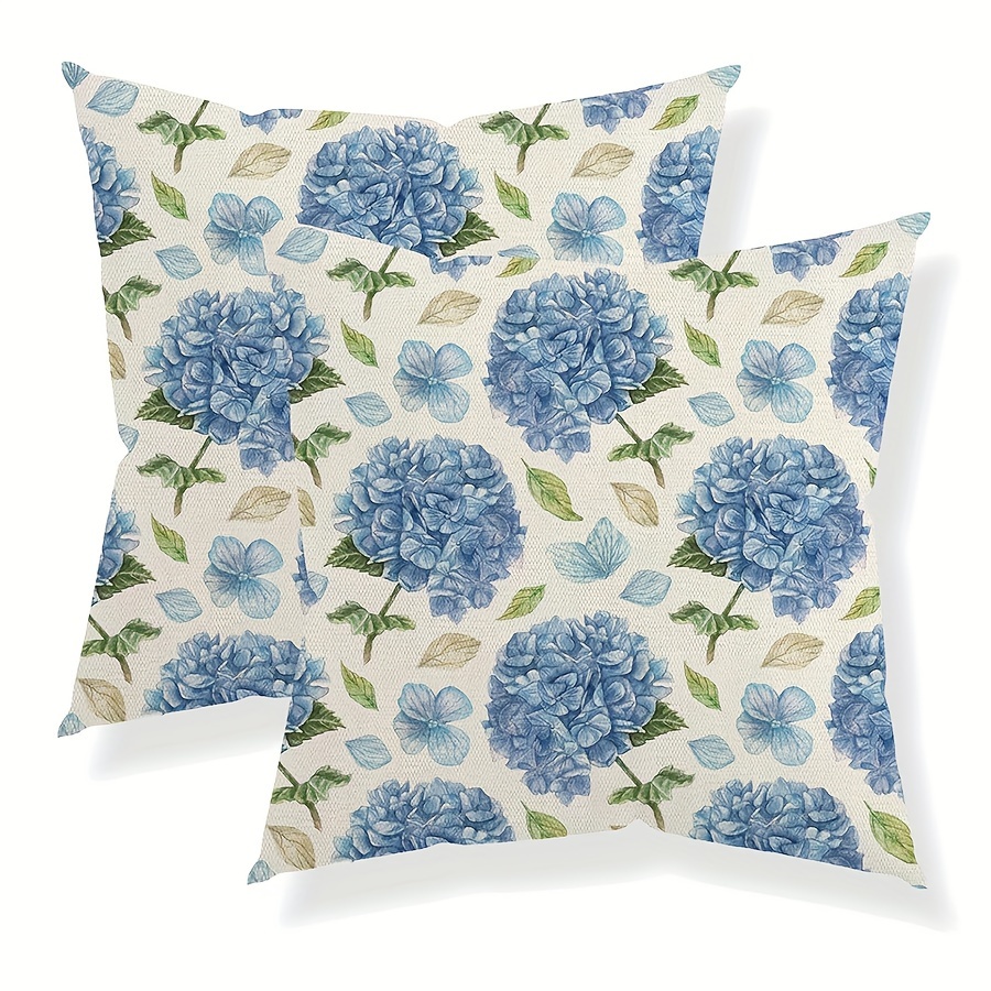 

botanical Beauty" Elegant Blue Hydrangea Linen Pillow Covers, 2-piece - Rustic Farmhouse Decor For Sofa & Outdoor, Zip Closure, Machine Washable, 16x16/18x18/20x20