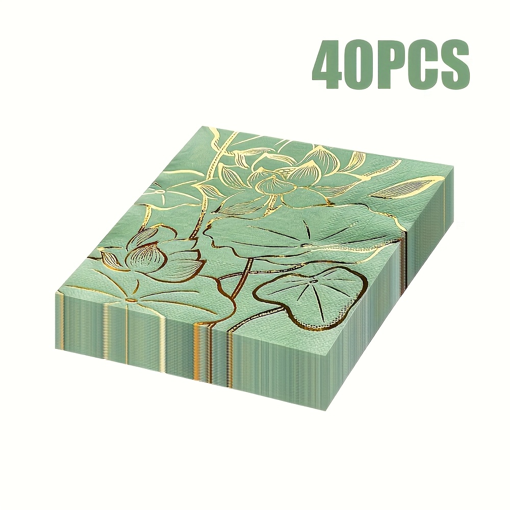 Image of 20/40/60pcs Retro For Lotus Napkins Disposable Golden Stamping Napkins Restaurant Party Napkins 13*13inch For Halloween、christmas