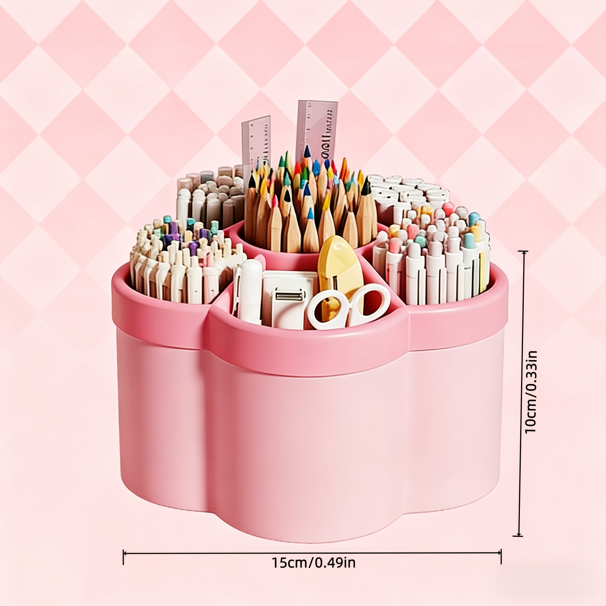 1 Pink Rotatable Pen Holder - 6-Compartment Storage Organizer, 360-Degree Rotating Pencil Cup, Office Supplies Desktop Organizer, Pencil Storage Box, Student Supply Organizer, Office Desktop Item Storage Box, Countertop Organizer BasketOpen in new tab.