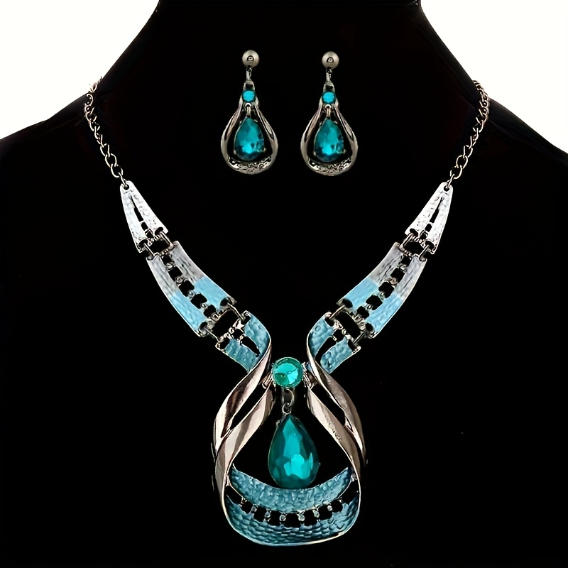 

Drop Oil Color Each Time Drop Gem Necklace Earrings Set