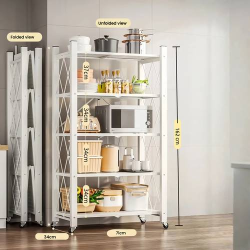 item picture 5 tier heavy duty foldable storage rack with wheels folding shelves kitchen folding storage rack metro delivery only excludes remote areas standing shelf