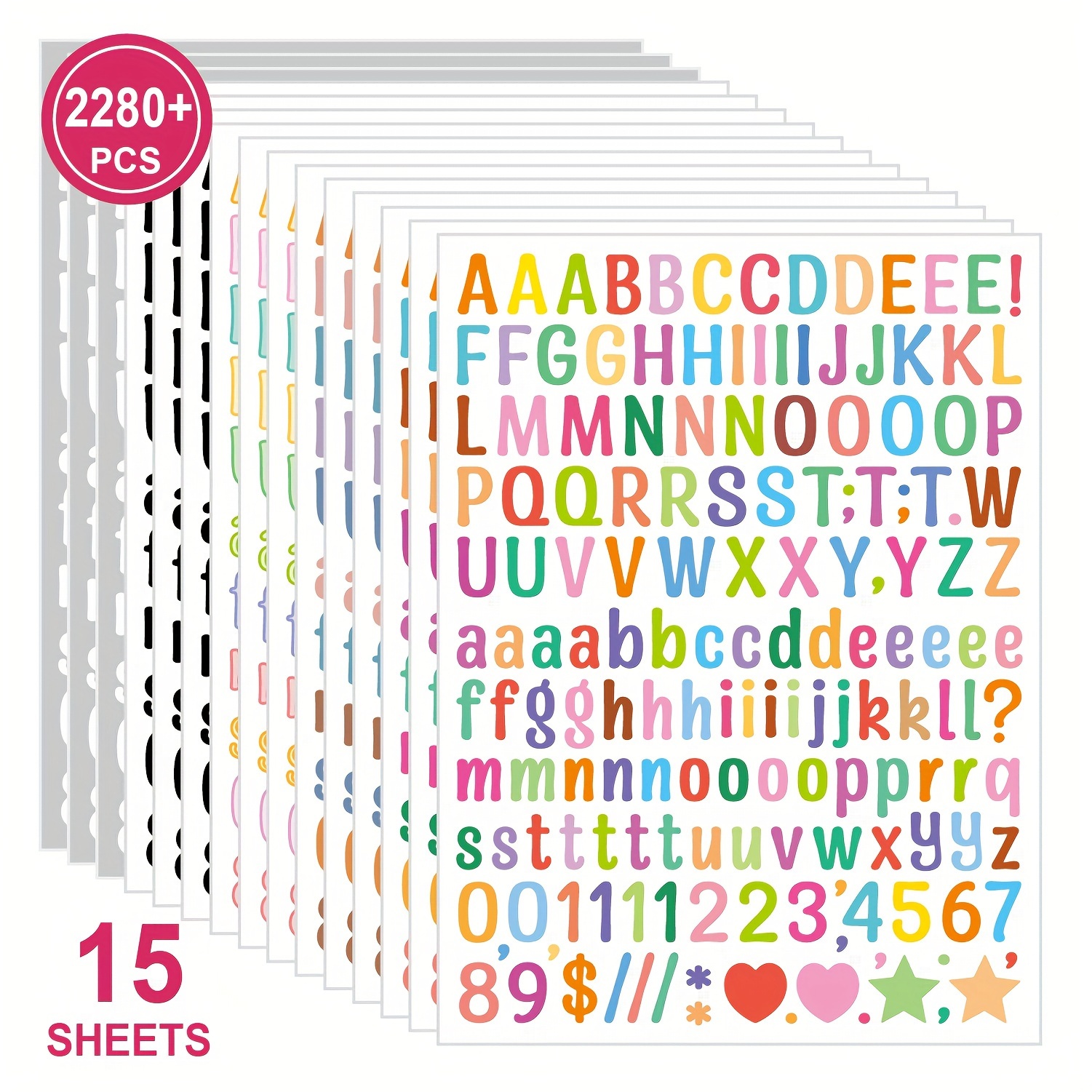 

2280-piece Colorful Alphabet & Number Sticker Set - 15 Sheets, Perfect For Journals & Office Supplies