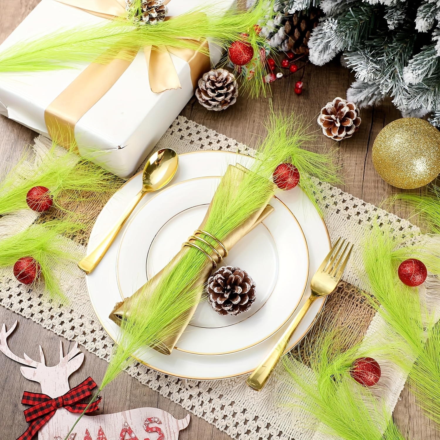Hananona 60 Stück Weihnachtsbaumspitzen – Limettengrün Mit Roter Kugel, 38,1 Cm, Für Deko & Vasen