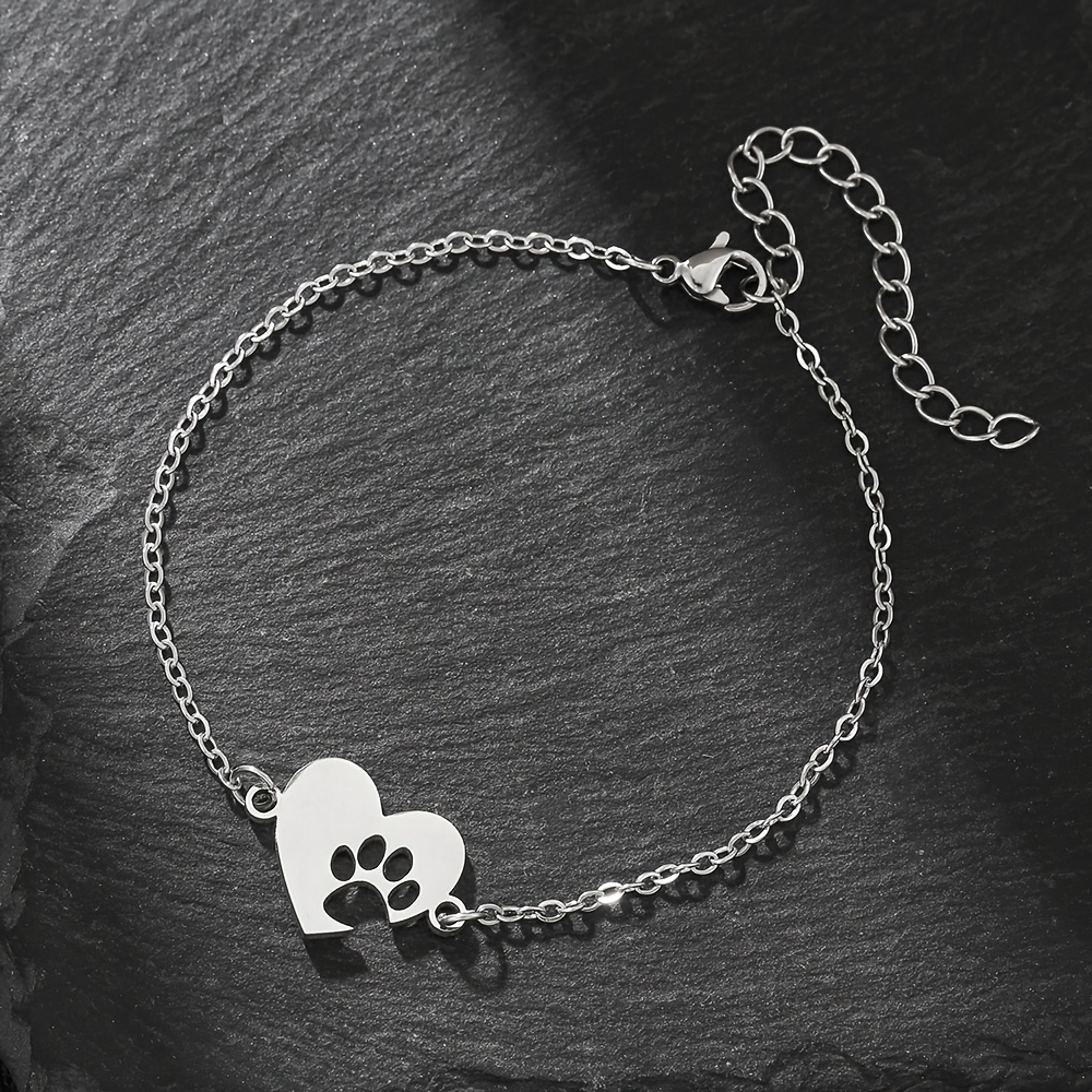 TEMU 1pc Minimalist Stainless Cutout Dog Paw Cat Paw Personalized Custom Name Women's Fashion Bracelet, Suitable For Daily Wear, Pet Parties, And