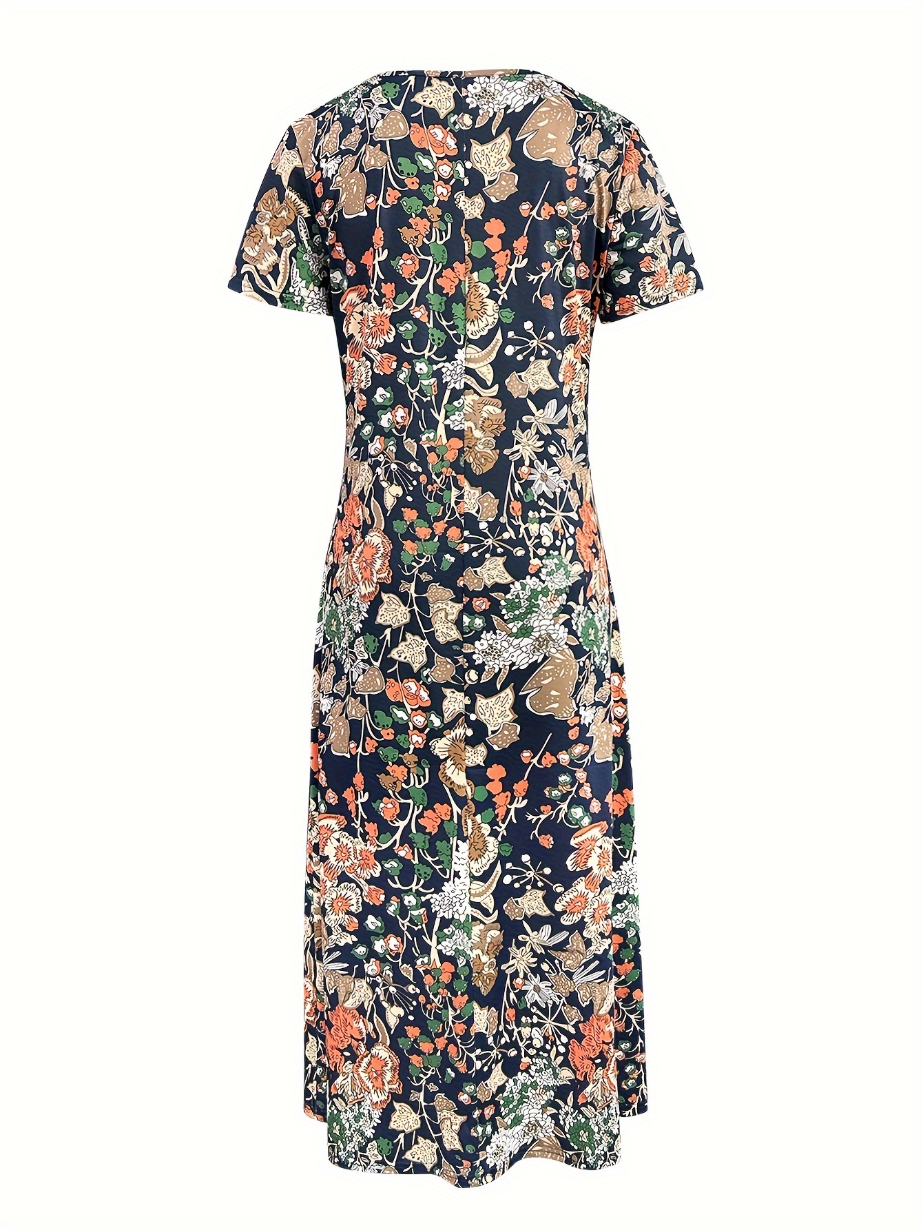 floral print v neck maxi dress vacation short sleeve dress for spring summer womens clothing details 2