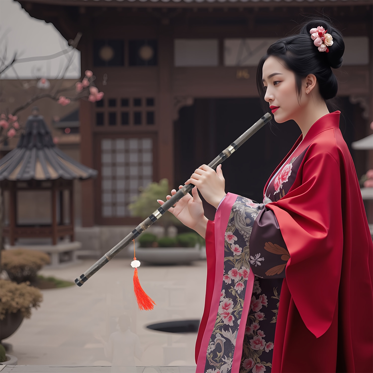 Handmade Professional 8-Hole Vertical Bamboo Flute - Traditional Chinese Musical Instrument with Polished  , Deep Brown/  Accents,   Carrying Bag & Cleaning Cloth for Cultural Performances & Home Decor, Cultural  , Elegant Design, Detailed  ,    , Music Enthusiasts,    , Music Students