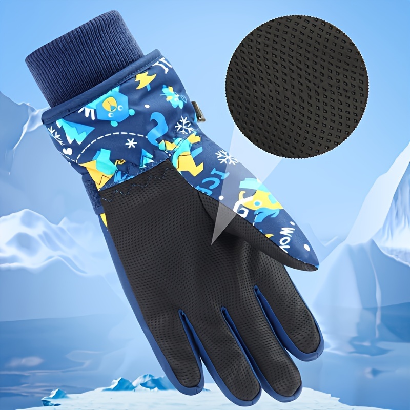 1 Pair of Winter Ski Gloves, Boys Warm Gloves Plus Velvet Warm Snow Play Girls Winter, Suitable for Children 4-13 Years Old