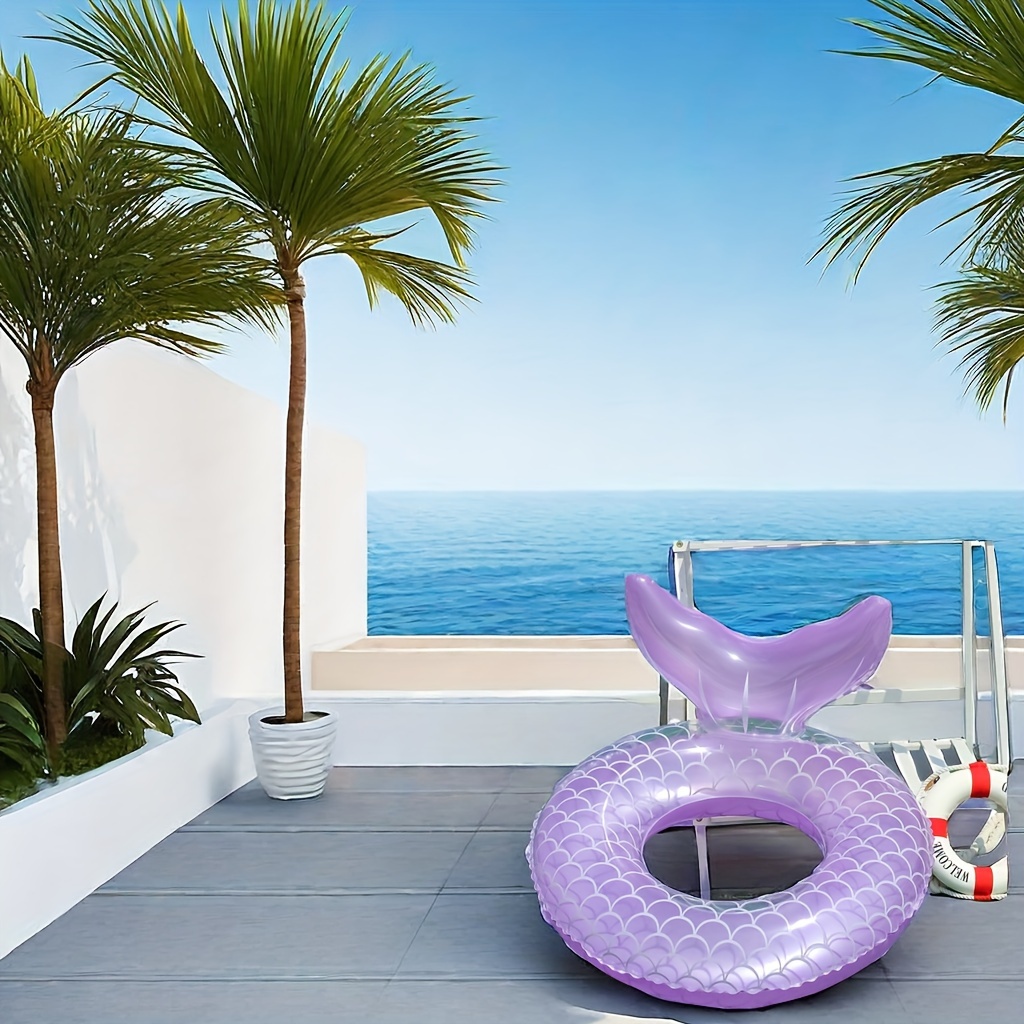 

1pc Inflatable Fish Tail Shaped Swimming Ring, Pvc Floating Ring With Backrest, Suitable For Pool Party, Outdoor Beach Leisure, Entertainment