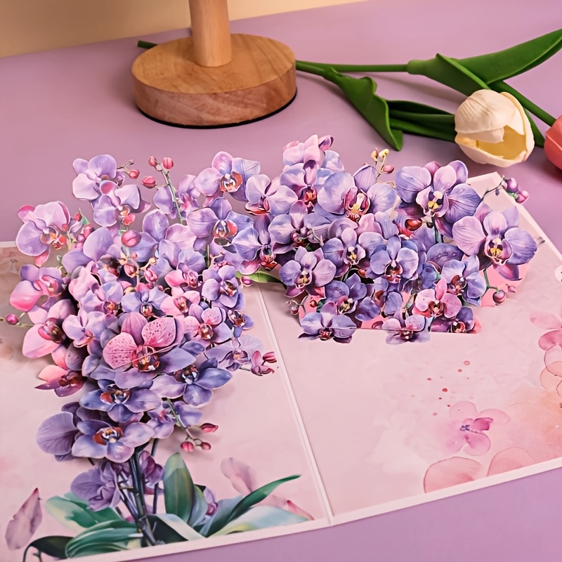Image of 1pc Flower Greeting Card For Mother's Day, Ever, Birthday, Valentine's Day, Anniversary, Thanksgiving, Thank You, , Christmas With Small Note Card, Party Favors, In Cherry And Orchid Designs