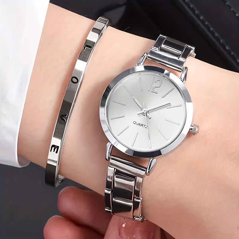 1pc Women's Fashion Elegant Round Dial Leather Quartz Watch and 1pc Jewelry - The Perfect Gift for Her