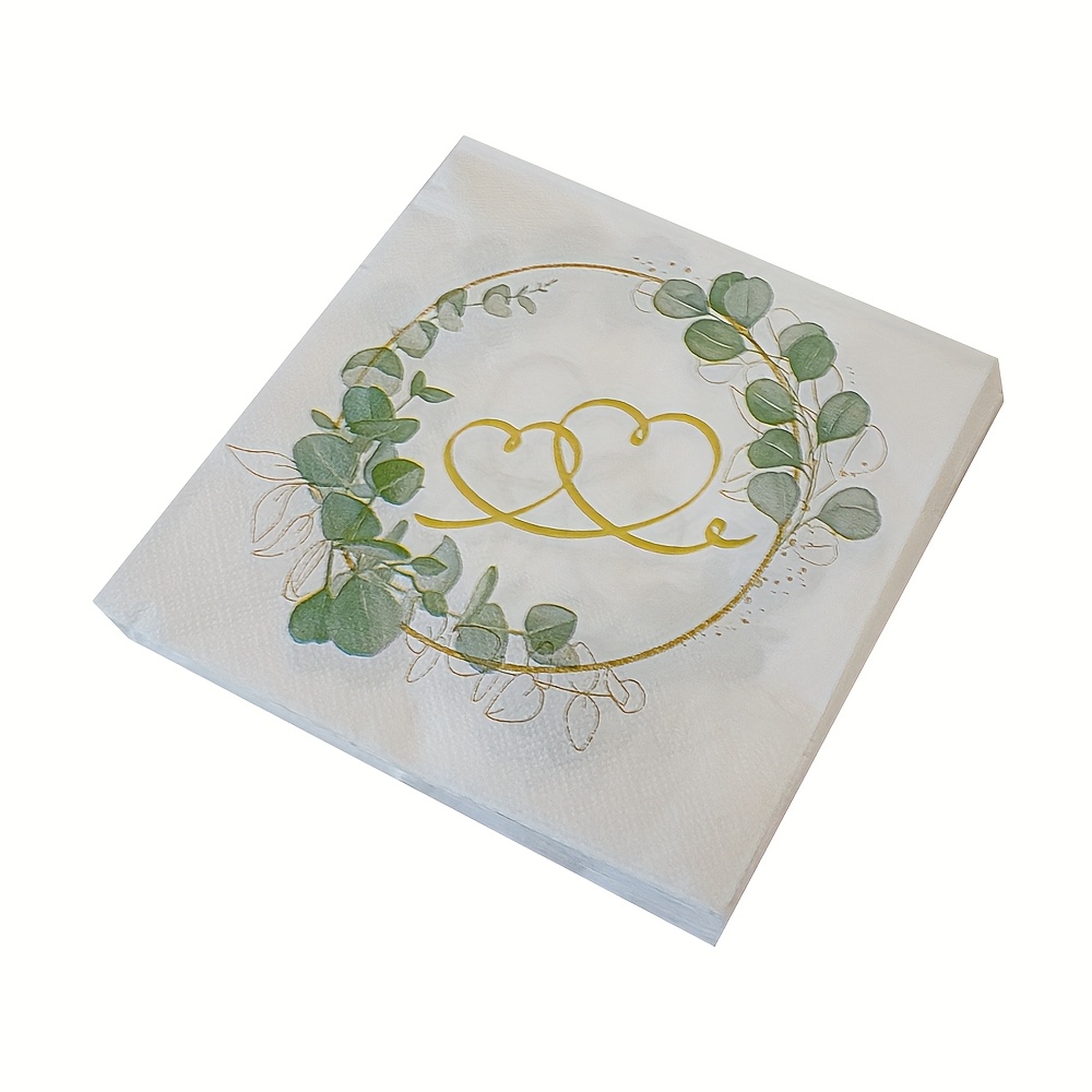Image of 20pcs Luxury Eucalyptus Golden& Greenery Napkins For Party Wedding Cocktail Napkinsmothers Day Tea For Party Bridal Shower Decor For Halloween、christmas