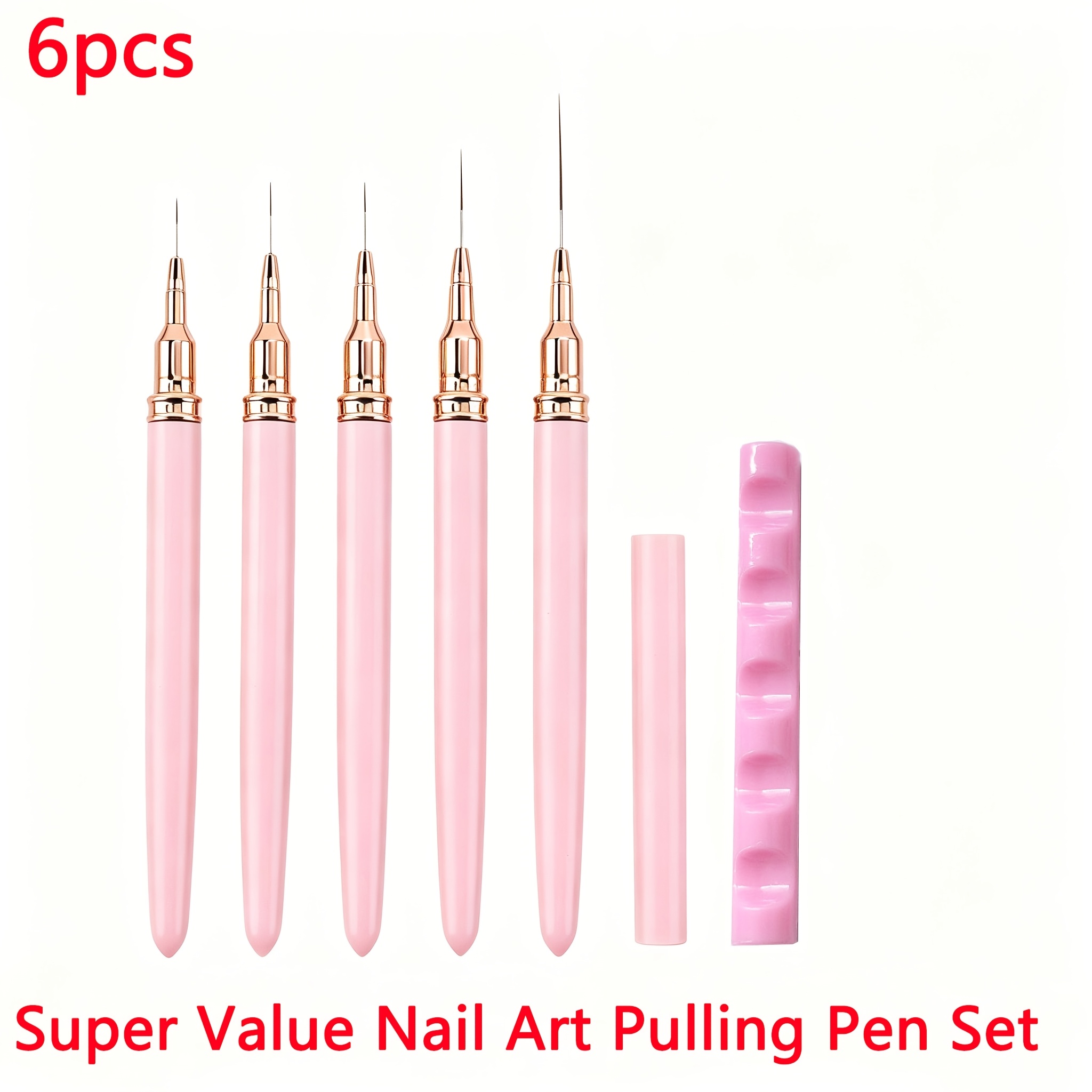 TEMU 6pcs, 7/9/11/15/25mm Professionalnail Art Pull-string Pen, Painting Pens, Tips Suitable For Precise Stripe Drawing, Pattern Outlining And Nail