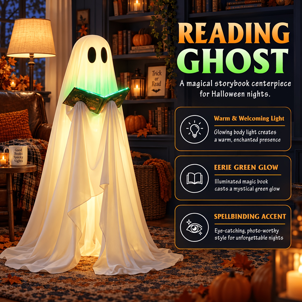 TEMU Halloween Large Decoration, With Witch Hat And Book, 53 Inch Standing Reading, 16ft String Lights 8 Lighting , Magic Book With , Indoor/outdoor