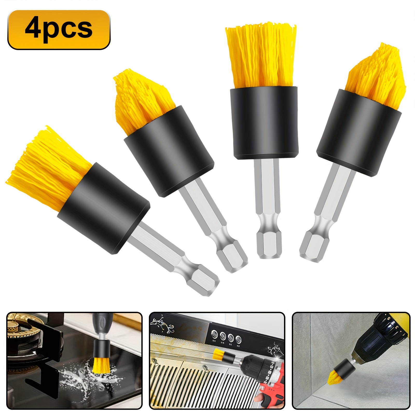 

4pcs Drill Brush Attachment Set, Cordless Cleaning Brushes Kit, For Bathroom, Kitchen, Toilet, Car, Patio