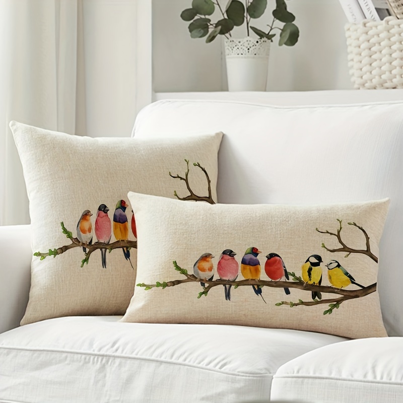 

Bird & Floral Throw Pillow Cover - Farmhouse Style, Zippered Polyester Cushion Case For Sofa And Bedroom Decor, Machine Washable - 12x20 Or 18x18 Inches (insert Not Included)