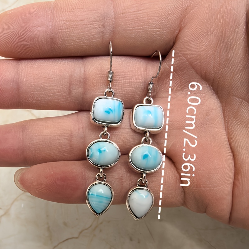 TEMU 1pc New Bohemian Retro Style - Women's Earrings, Elegant And Fashionable Earrings, Inlaid With Opal, 3 Stone Earrings, Party Jewelry, Festival Gifts