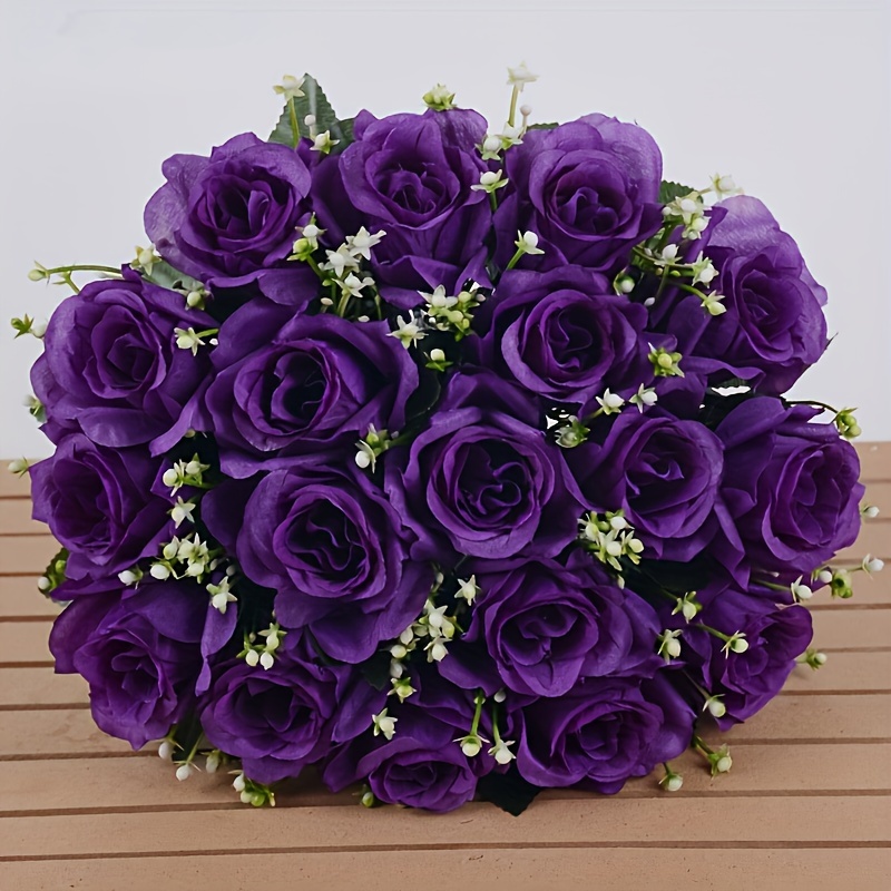 TEMU 18pcs Yellow Artificial Silkyy Rose Flowers For Living Room, Bedroom, And Hall Decoration, Perfect Gift For , Handheld Bouquet For Valentine's
