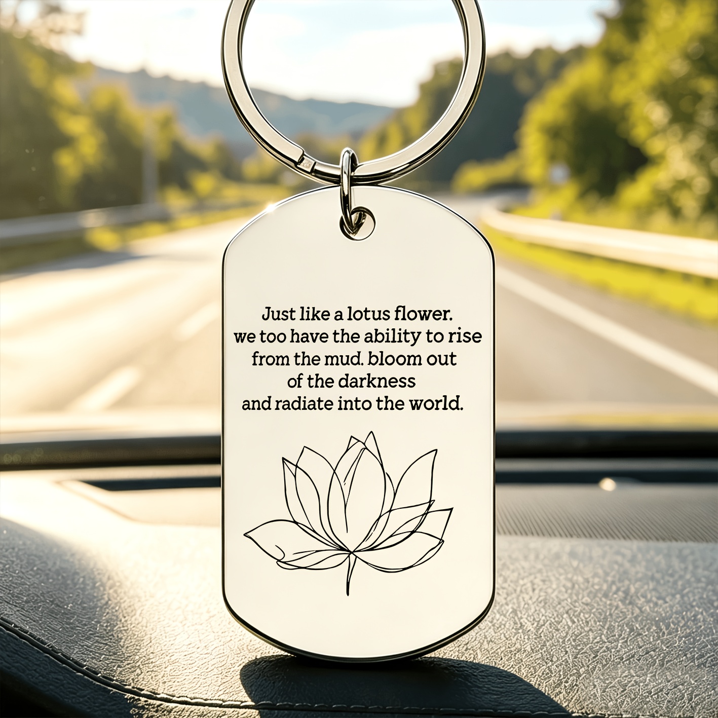 Engraved Inspirational Lotus Keychain