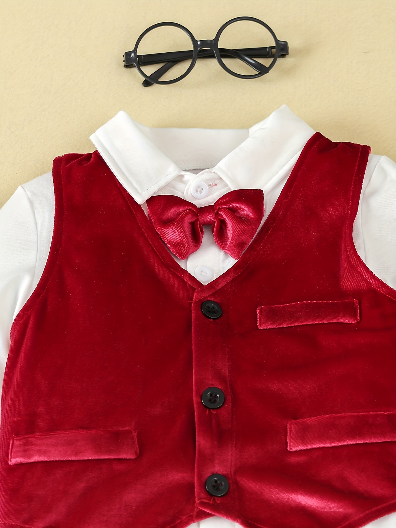 Boys' 3-Piece Gentleman Outfit Set Long Sleeve Dress Shirt With Bow Tie  Velvet Vest Pants Christmas, Birthday, Banquet, Parties P