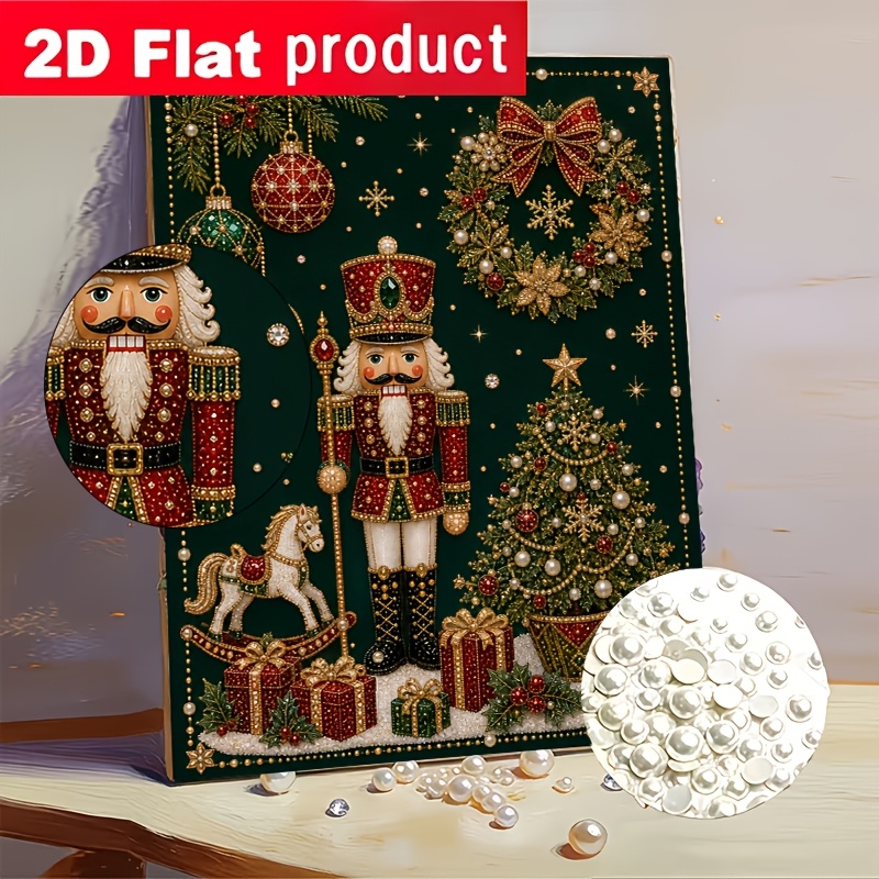 TEMU New Autumn And Winter Diy Diamond Painting Set, Christmas Decoration Diamond Painting Featuring A Nutcracker And Christmas Tree Gift Scene.