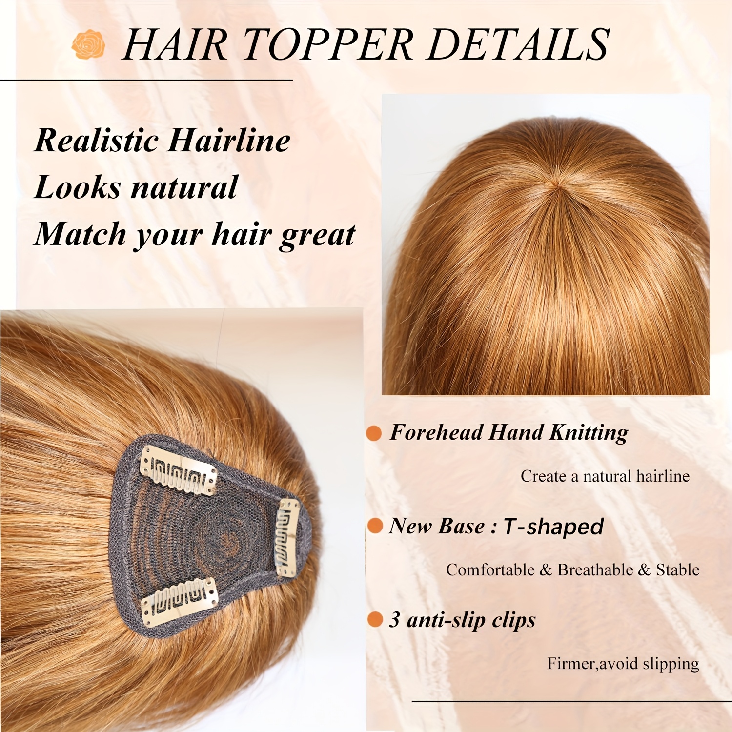 elegant straight human hair topper bangs clip in hairpiece  display picture 1