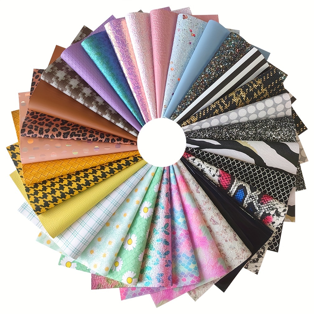 

30pcs Faux Leather Sheets Random Color Synthetic Pu Leather Fabric, Multiple Styles Crafts Fabric For Diy Projects And Earrings Hair Bows Making