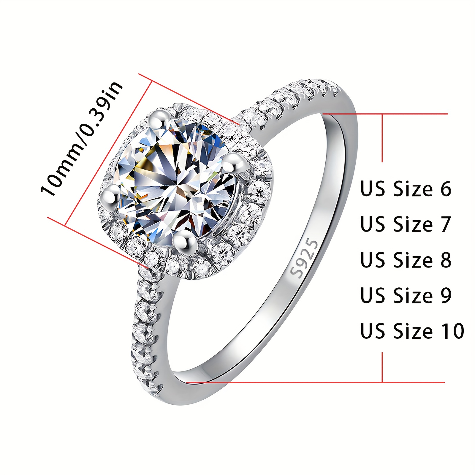 elegant 925 sterling silver engagement ring with synthetic round cubic zirconia four prong setting no plating     and gift     gift box details 2