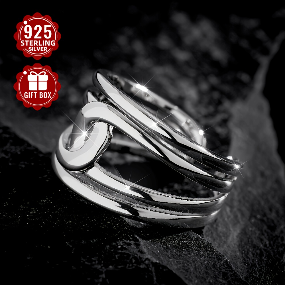 S925 Silvery Rope Knot Open Ring Hip Hop Style Adjustable Opening Ring