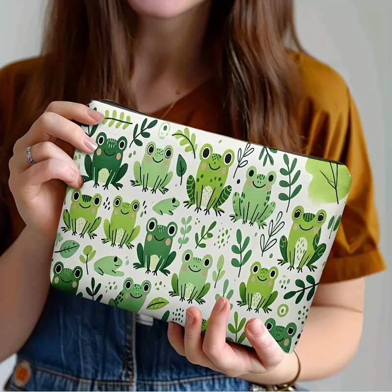 TEMU 1pc Makeup Bag, Frog Cartoon Pattern, Lightweight With Zipper Double-sided, Suitable For Travel And Daily Use Toiletry Bag - Multifunctional