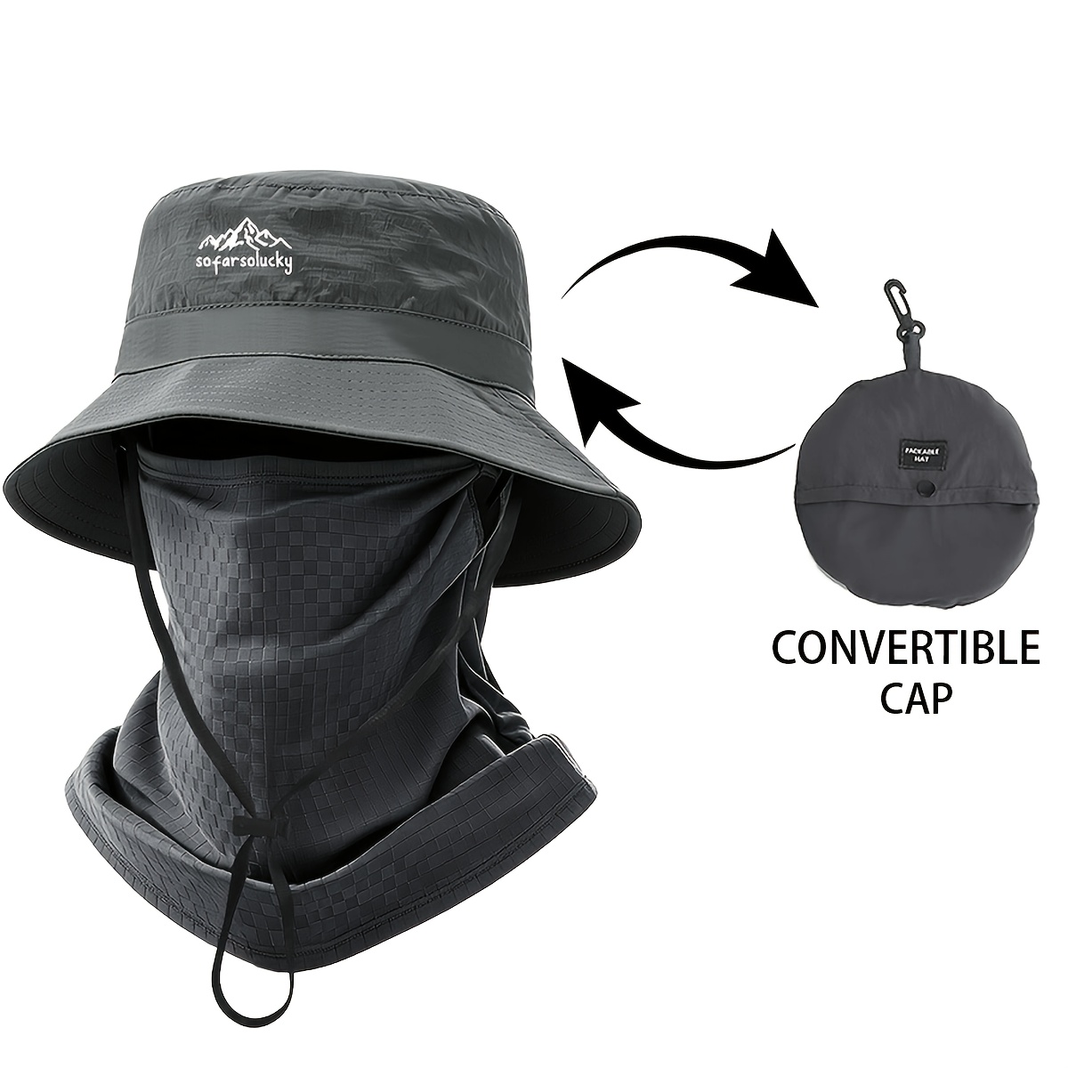 TEMU 2pcs Men's New Outdoor Wide Brim Sunshade Fisherman Hat And Breathable Face Mask Set, 1pc Logo Hat And 1pc Face Mask, Mosquito-proof Face Mask