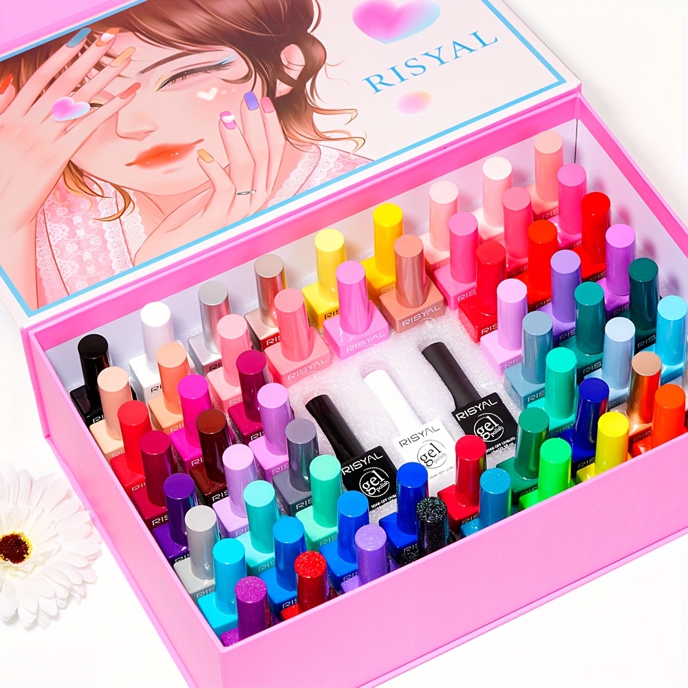 63pcs gel nail polish set 15ml each 60 color gels 1 base coat 1 top coat 1 matte top coat details 5