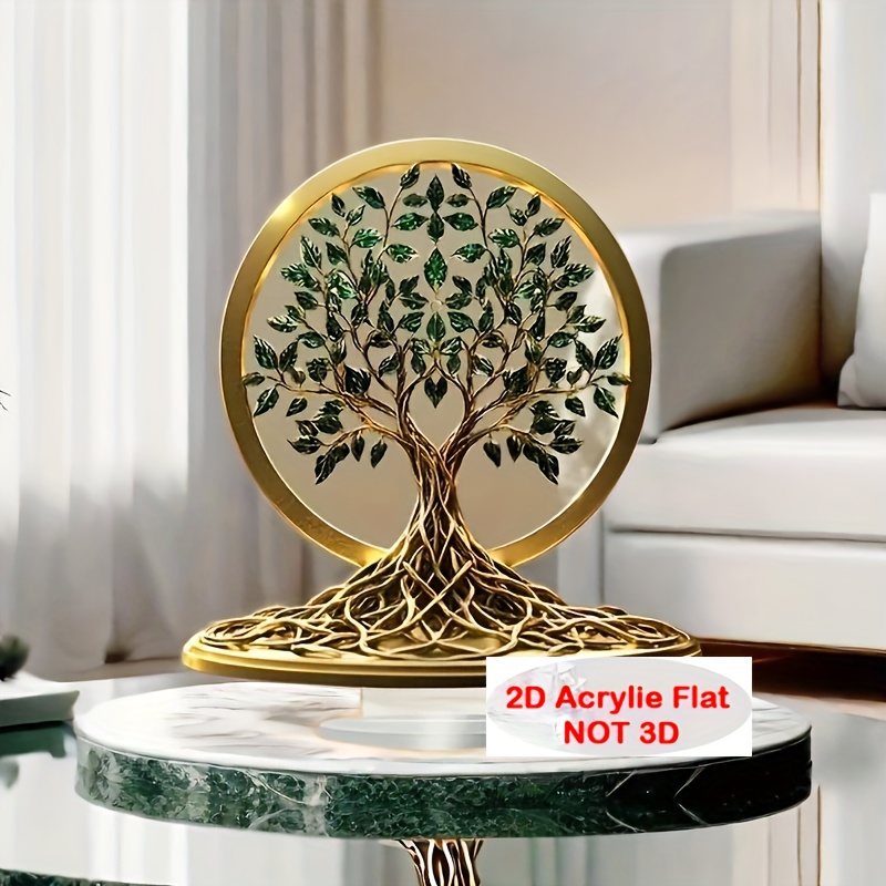 

2d Flat, Elegant Of Life Acrylic Wall Art - 2d Bohemian Style Plant-themed Decor For Home, Office, - Symbolizes & Vitality - 6.7" X 8" Round Design With Intricate Leaf Patterns