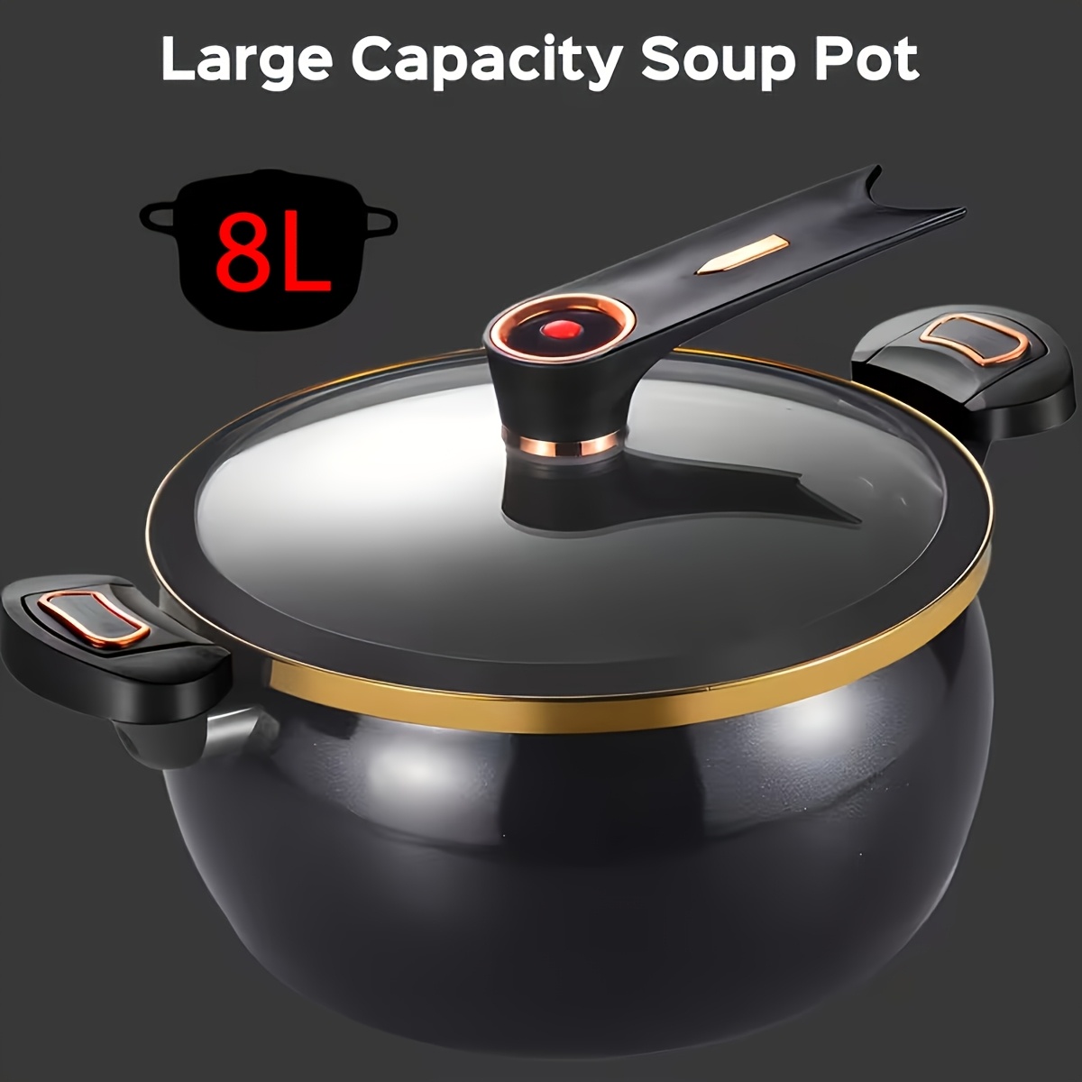 A 8l Large Capacity Multifunctional Soup Pot, 28cm/11in, Suitable For Cooking And , Compatible With Gas And Induction Cookers