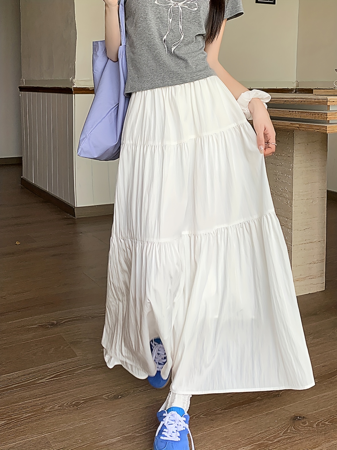 Women'S A-Line Midi Skirt Waist Draped Design, Rayon *% Polyester *%  Blend, Solid Color, Woven Fabric, Lightweight 100g/m², Lining 55g/m²,