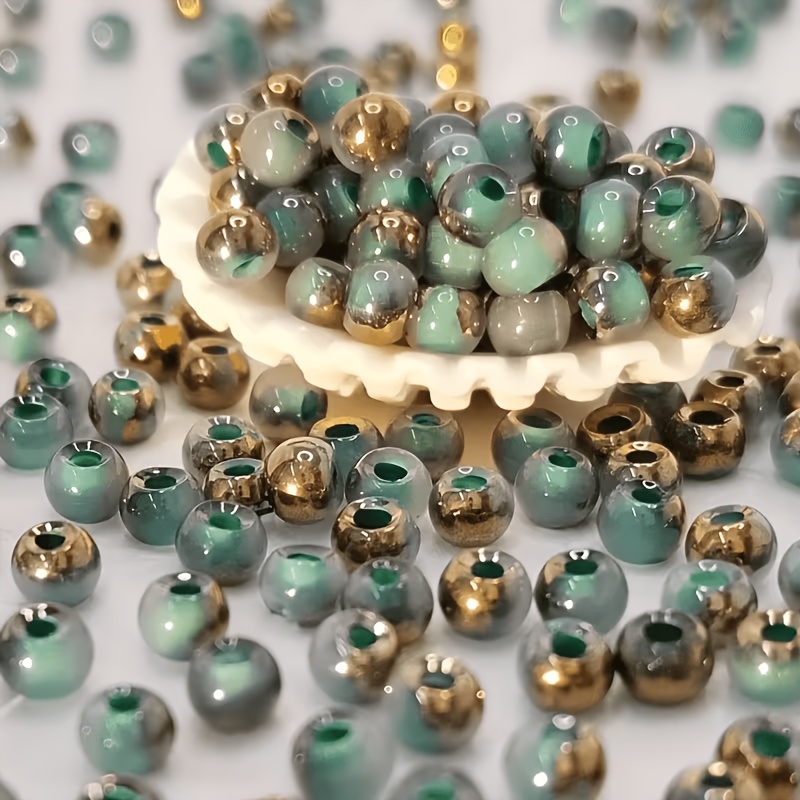 380pcs Half-Golden Artificial Jade Beads, Round Spacer Beads