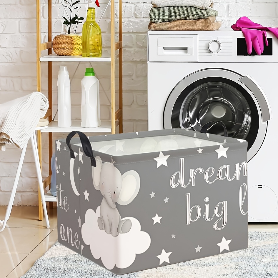 Grey Bottom Cloud Elephant Star Text Printed Storage Basket