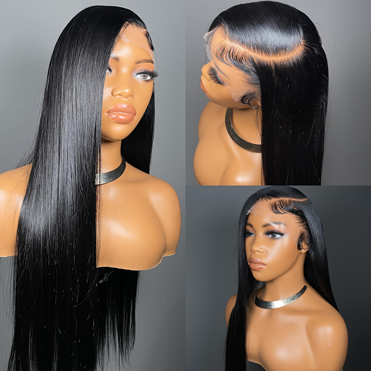 TEMU 30 Inch 13x4 Hd Lace Front Wig - 180% Density Heat Resistant Synthetic Hair, Pre- Straight Black Wig For Women & Girls, Natural Look For Parties & Daily Wear, Versatile Hairpiece | Texture