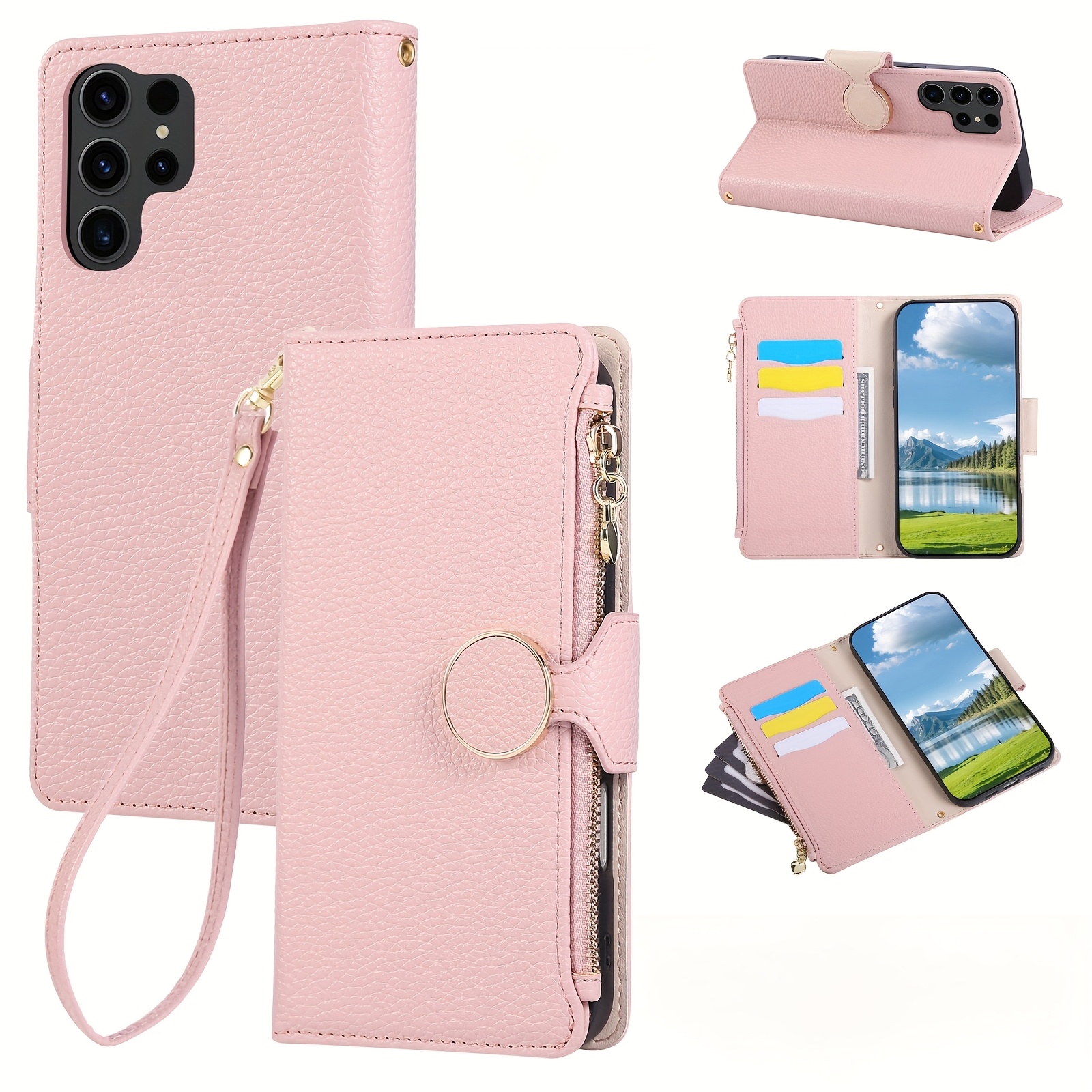 TEMU Phone Case - Zipper Wallet For Men And Women, Featuring Card Slots And A Cute Faux Leather Phone Case, Compatible With Galaxy S25 Ultra, S24