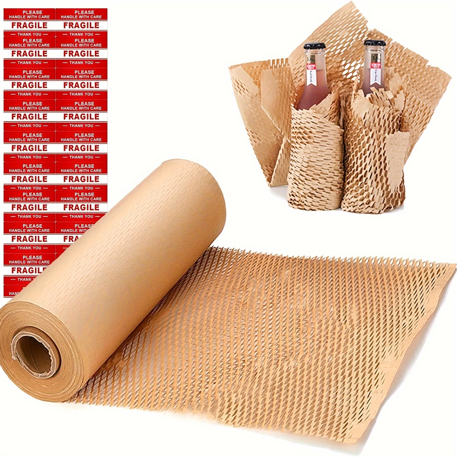 

Honeycomb Packing Paper Wrap 15"x131' Sustainable Alternative To Wrap For Moving/shipping/packing Roll With 20 Sticker