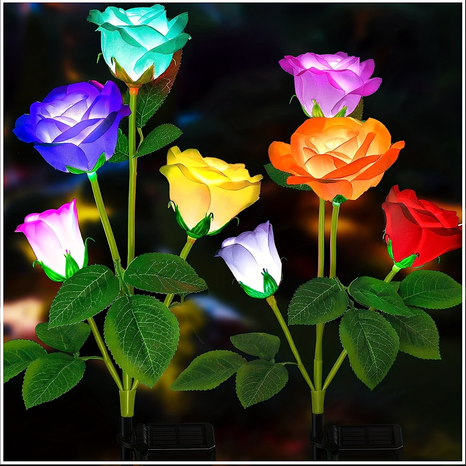 TEMU 2/4pcs, Solar Garden Lights, Latest Outdoor Solar Lights, 7-color Rotating Rose Lights, Garden Decor, Enlarged Solar Panels, More Realistic Rose